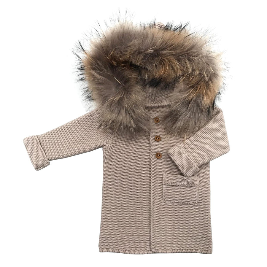Beige knitted fur coat