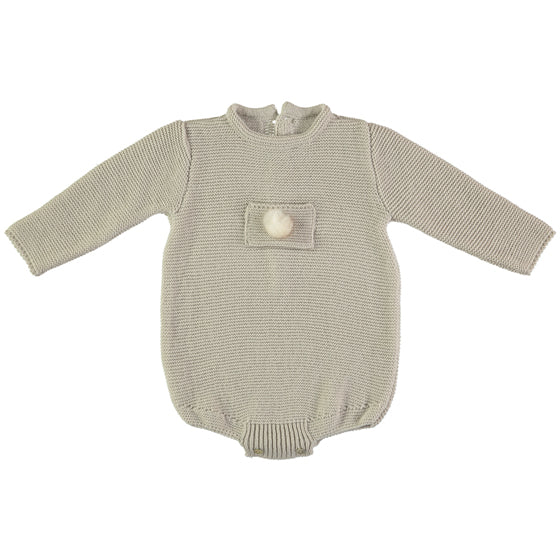 Spanish Classic style baby grow in cream colour with small pompom. Made in Spain.