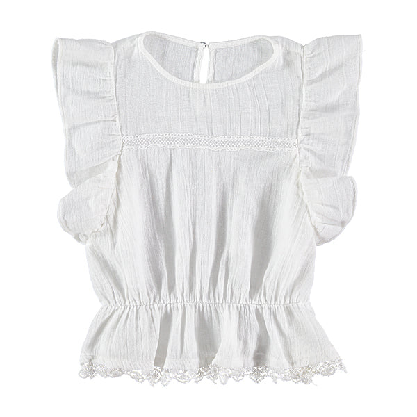 Spanish lace trimmings girl's white top