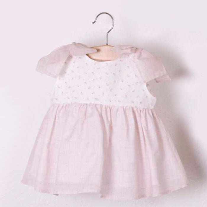 Pink girl dress with flowers and ties