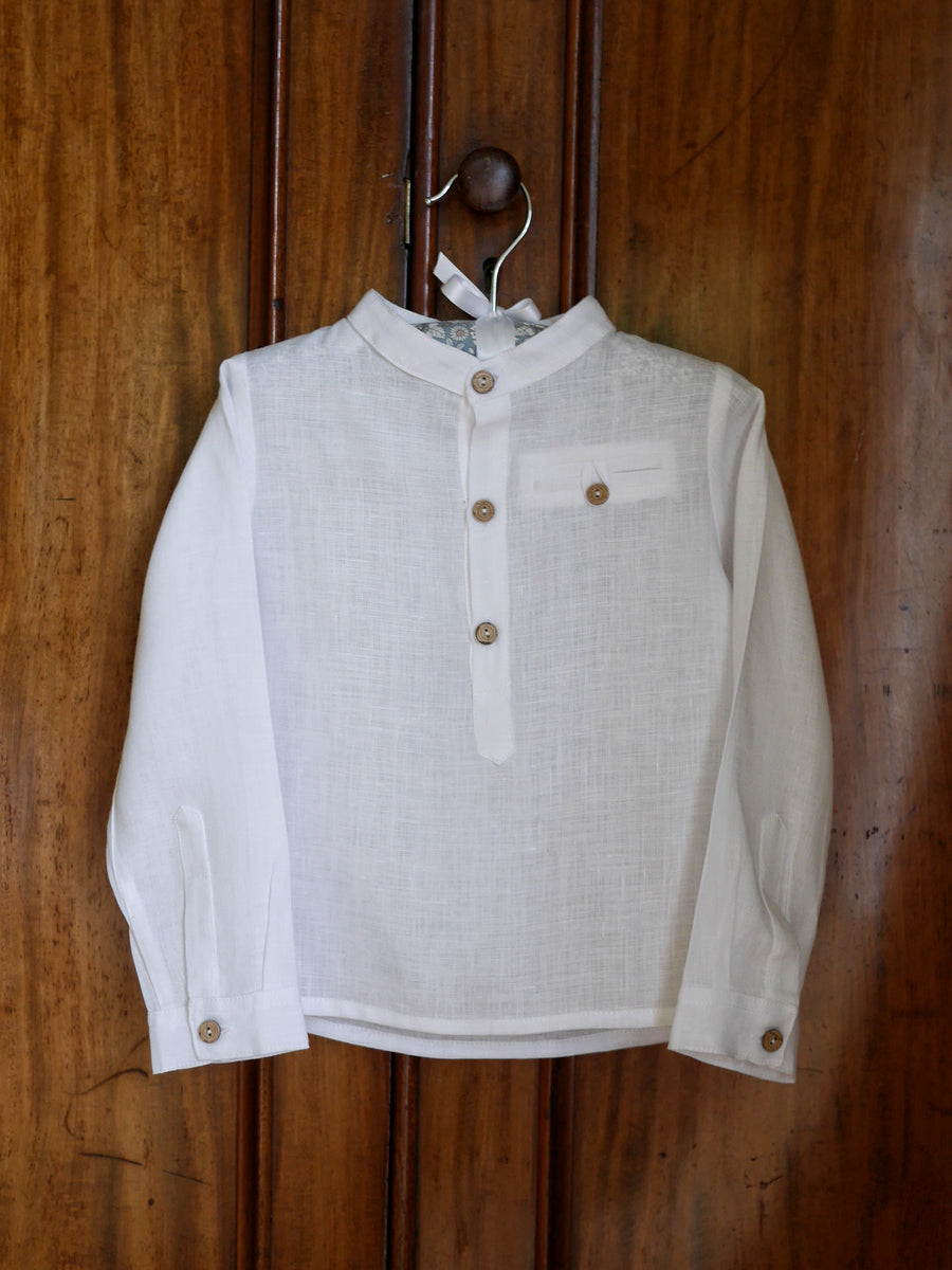 White cotton linen boys shirt